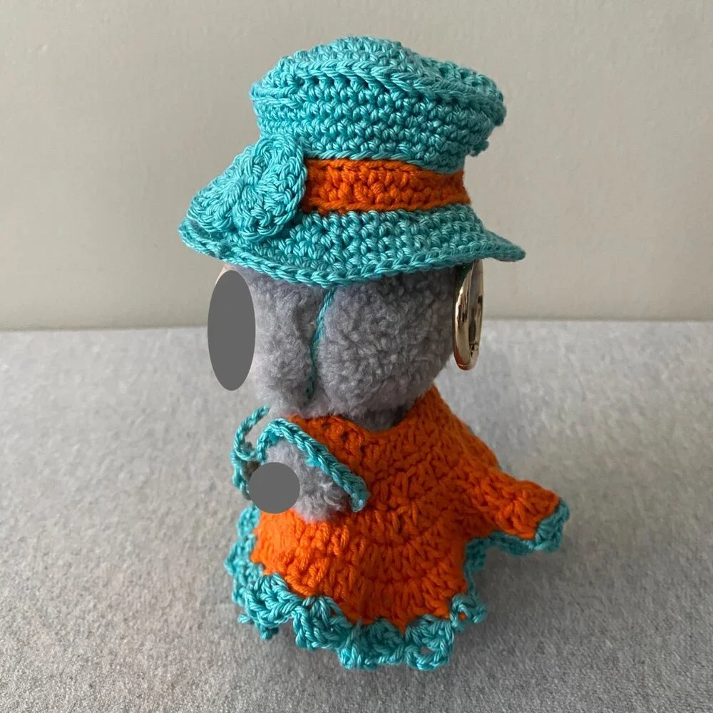 Handmade Crochet Blue Orange Top Hat Outfit for 17cm Plush Doll 2-Piece Set - Picture 2 of 7
